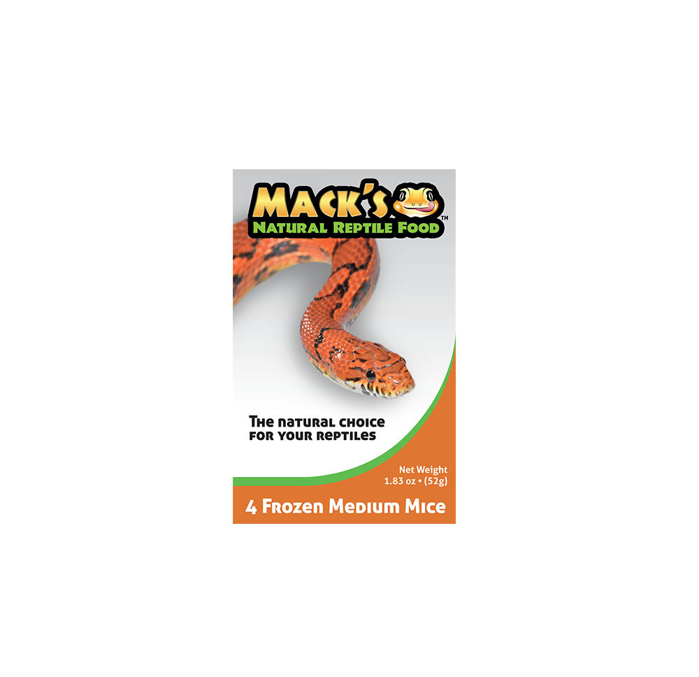 Mack's Natural Reptile Food offers these frozen medium mice in a box of 4 and are all individually wrapped
