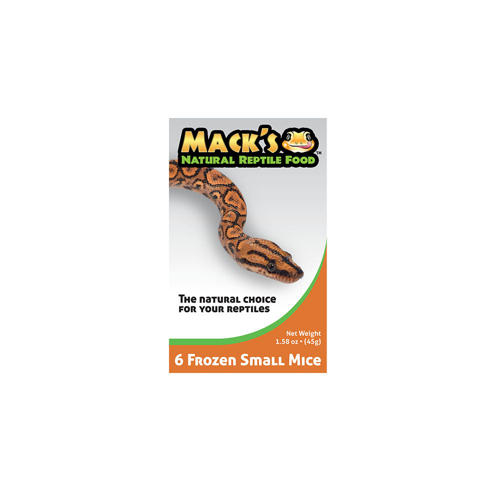 Mack's Natural Reptile Food offers these frozen Hopper/Small Mice in a box of 6 and are all individually wrapped