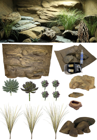 Rocky Canyon Deluxe – 3 Foot Reptile Décor Kit with Plants