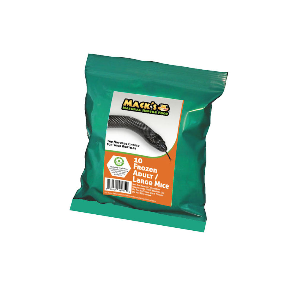 Mack's Natural Reptile Food offers these frozen large mice in a bulk bag of 10 individually wrapped mice
