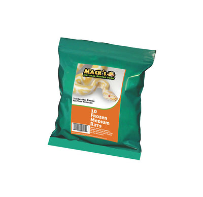 Mack's Natural Reptile Food offers these frozen medium rats in a bulk bag of 10 individually wrapped rats