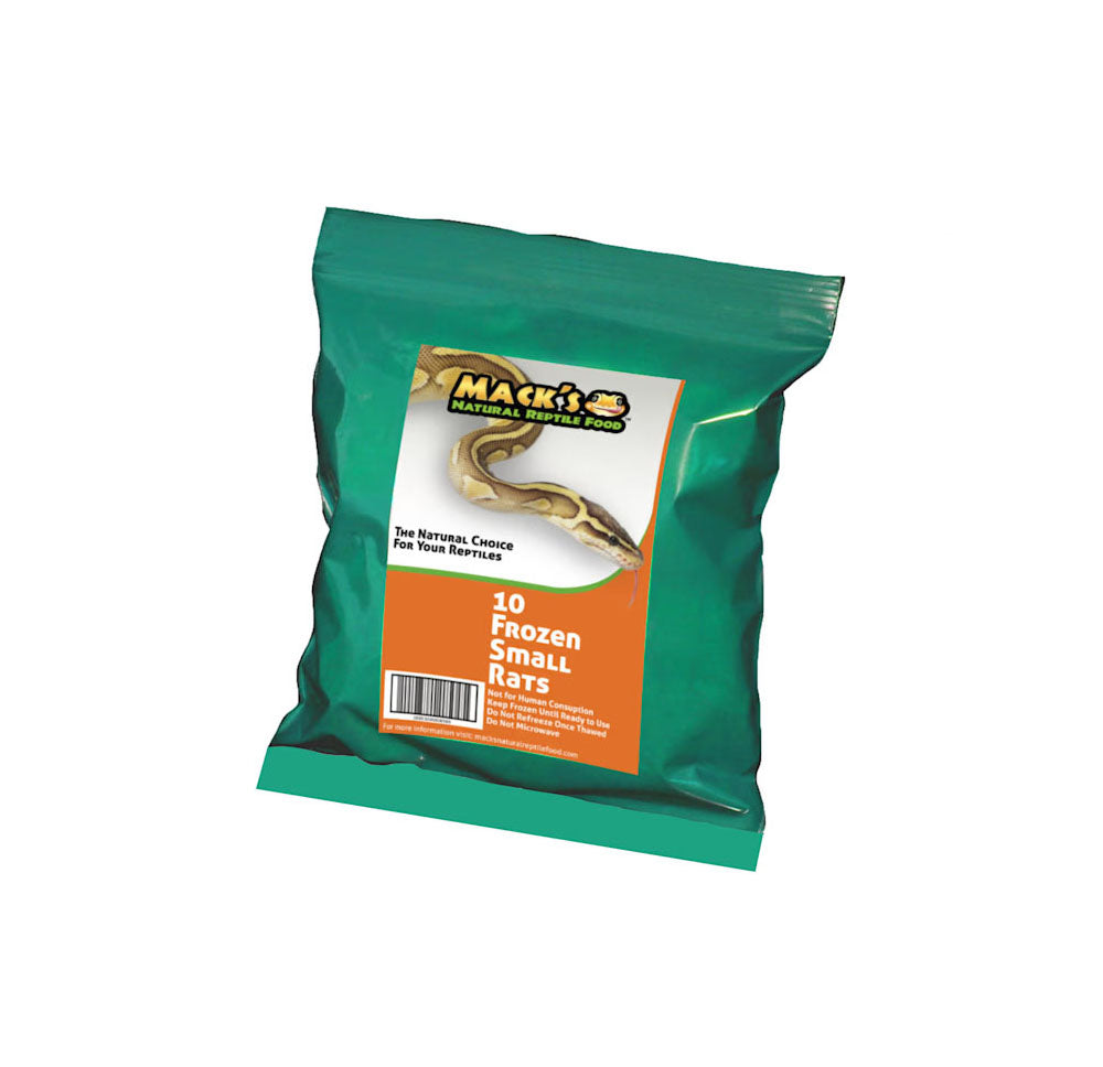 Mack's Natural Reptile Food offers these frozen small rats in a bulk bag of 10 individually wrapped rats