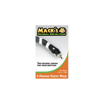 Mack's Natural Reptile Food offers these frozen Fuzzy Mice in a box of 6 and are all individually wrapped