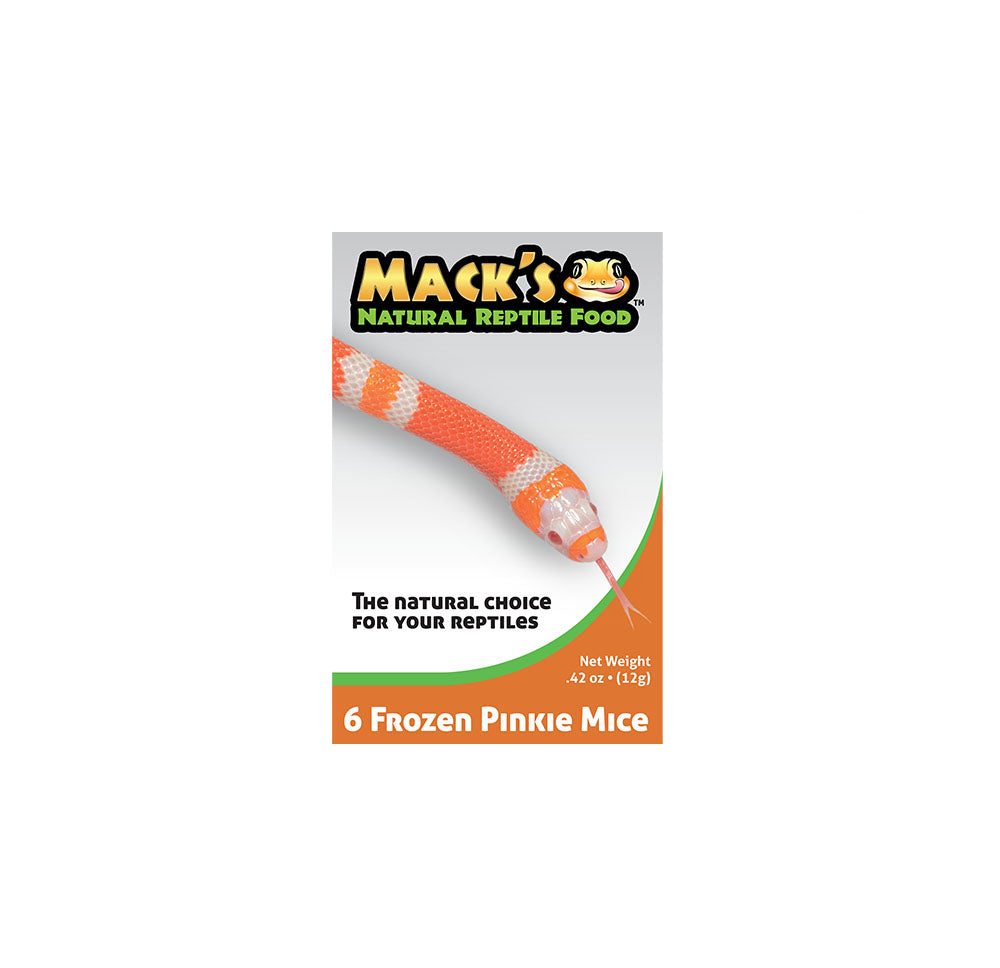 Mack's Natural Reptile Food offers these frozen Pinkie Mice in a box of 6 and are all individually wrapped
