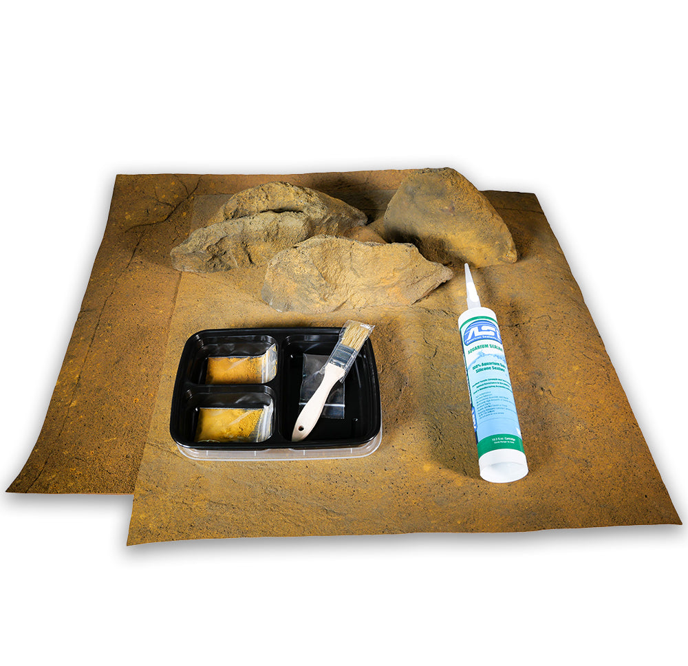 Silicon and touch up sand is included in the Three Dimensions 02- 3-Sided-Reptile-Background-Kit