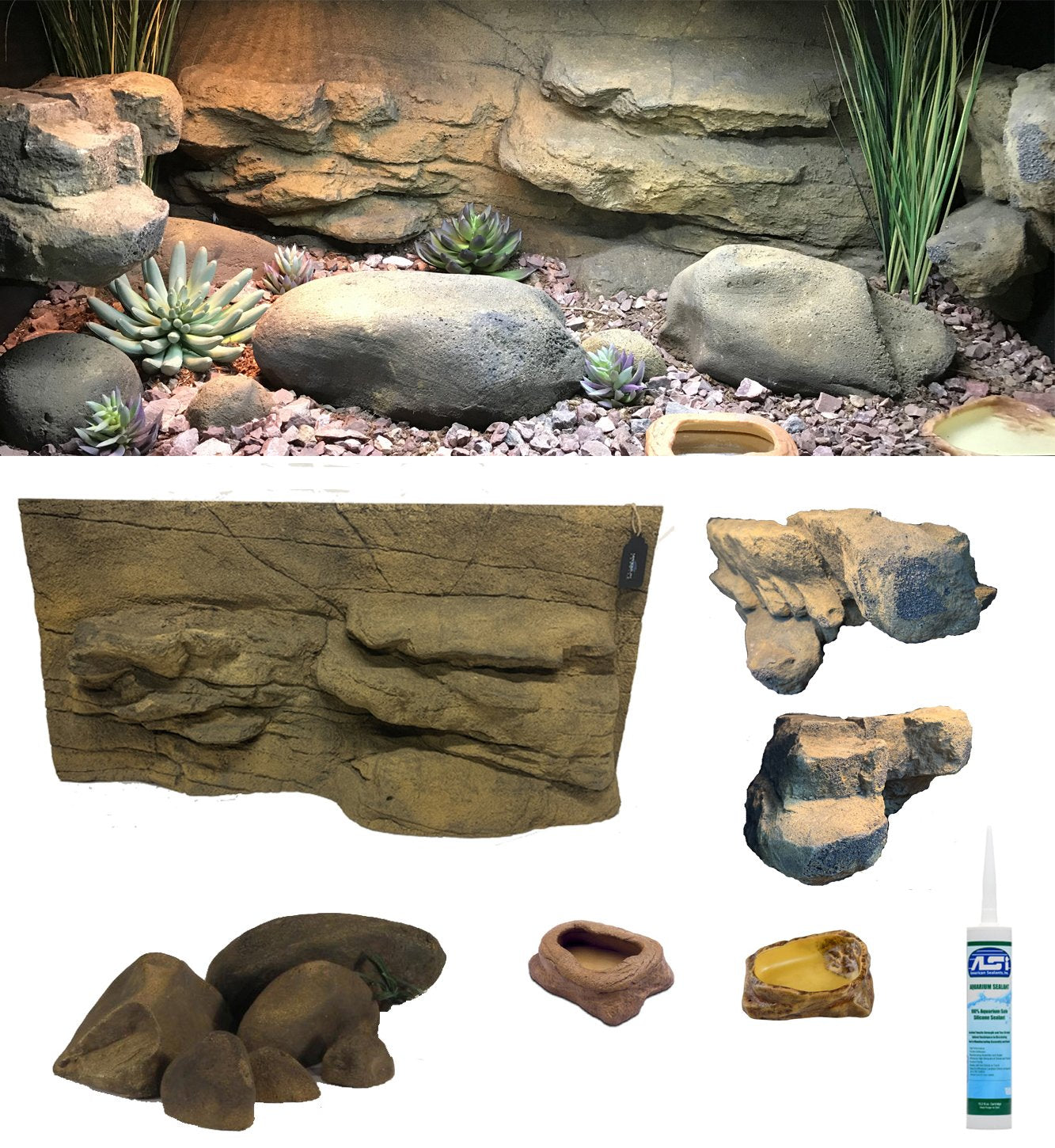 Rocky Canyon – 3 Foot Reptile Décor Kit - no Plants