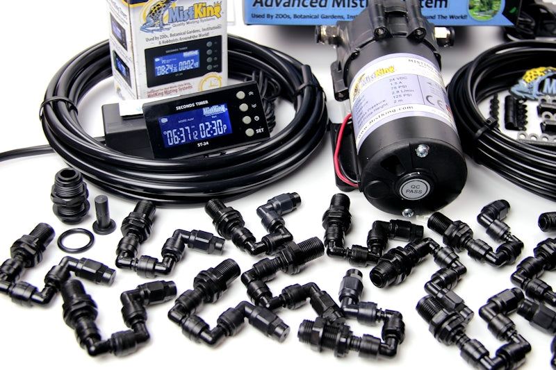 Closeup of the Advanced Misting System pump, seconds timer and misting assemblies