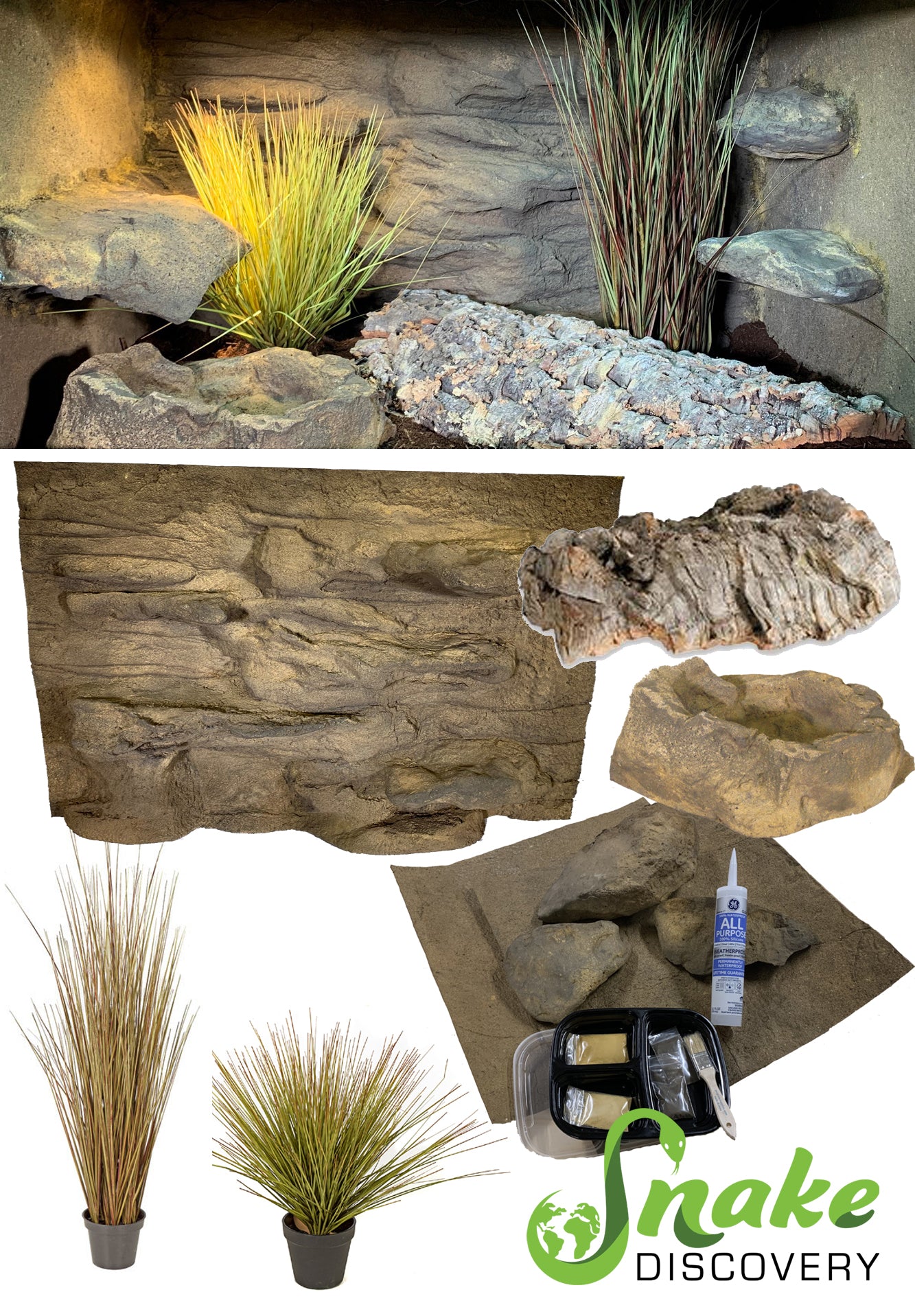 Snake Discovery – 3 Foot Reptile Décor Kit with Plants